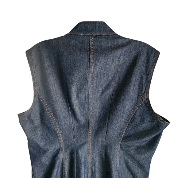 Vintage Y2K Denim Dress Women XL 16 Sleeveless Button Front Blue Dark Wash Jean - Picture 6 of 9